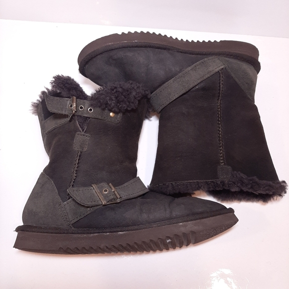 Kirkland Signature Sheepskin Shearling Boots Mid Calf Foldover Buckle Winter - Picture 5 of 15